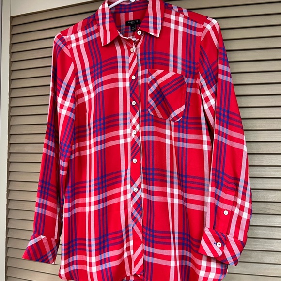 Talbots Tops - Talbots Vibrant Red and Blue Plaid Shirt